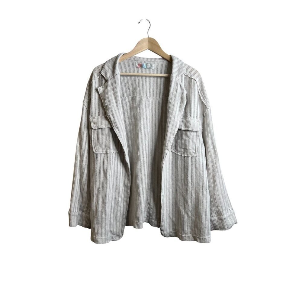 FP Beach Oversized Shirt Jacket Coverup Size Medium Cream Semi Sheer